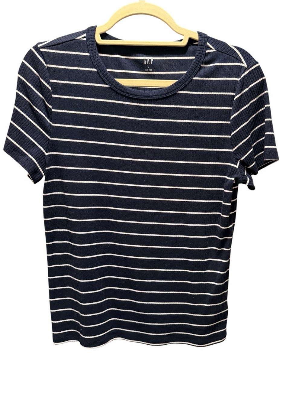 GAP Modern Ribbed Crewneck Navy with White Striped Short Sleeve Tee